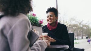 Two women talking and connecting